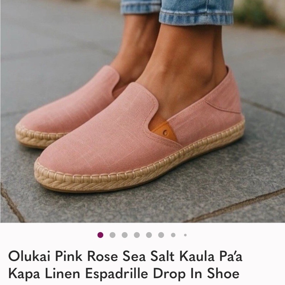 Olukai Pink Rose Sea Salt Kaula Pa’a Kapa Linen Espadrille Drop In Shoe Size 8 - Picture 6 of 9